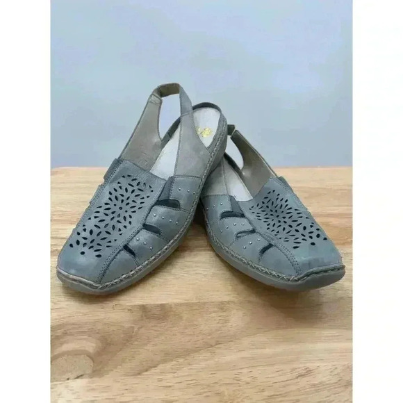 Rieker Women’s Leather Light Blue Close Toe Slingback Sandal, Casual Shoe Sz 9.5 - Picture 1 of 8